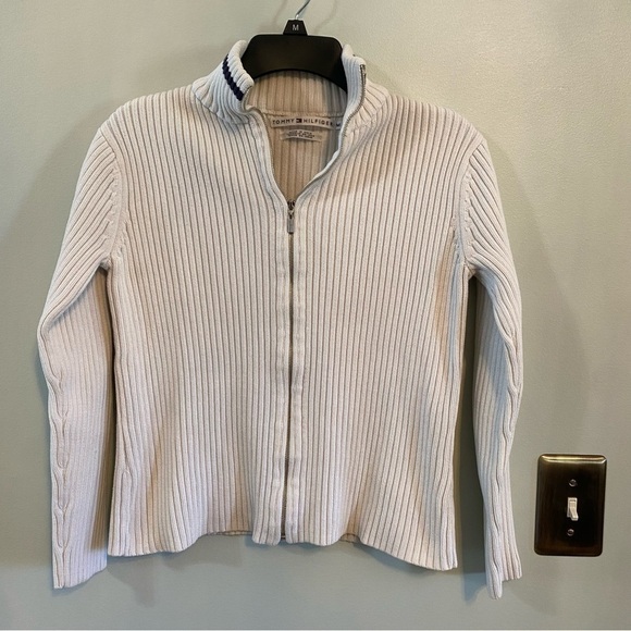 Tommy Hilfiger white zip sweater cardigan Y2K medium - Picture 1 of 7